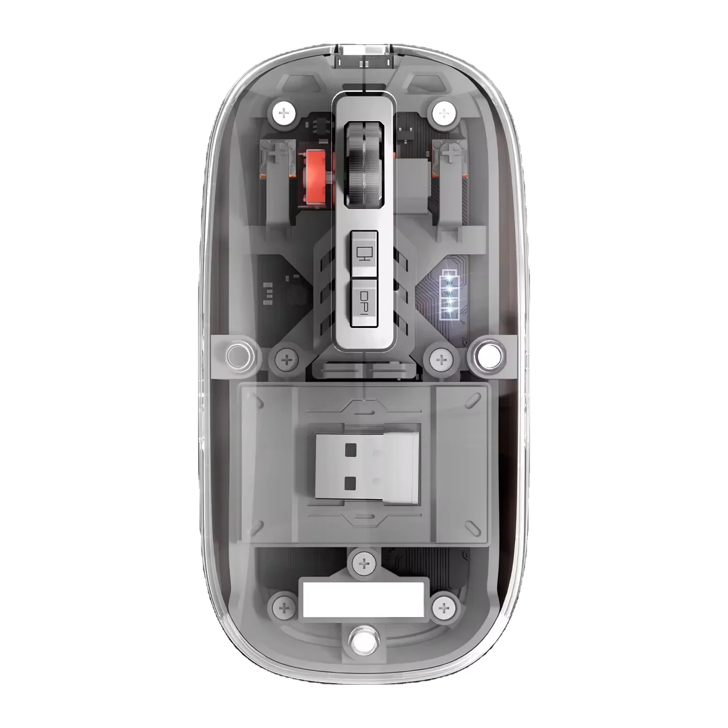 Mini Rechargeable Optical Wireless Mouse Transparent with LED Backlit New Design Both-Hands Tracking in Stock