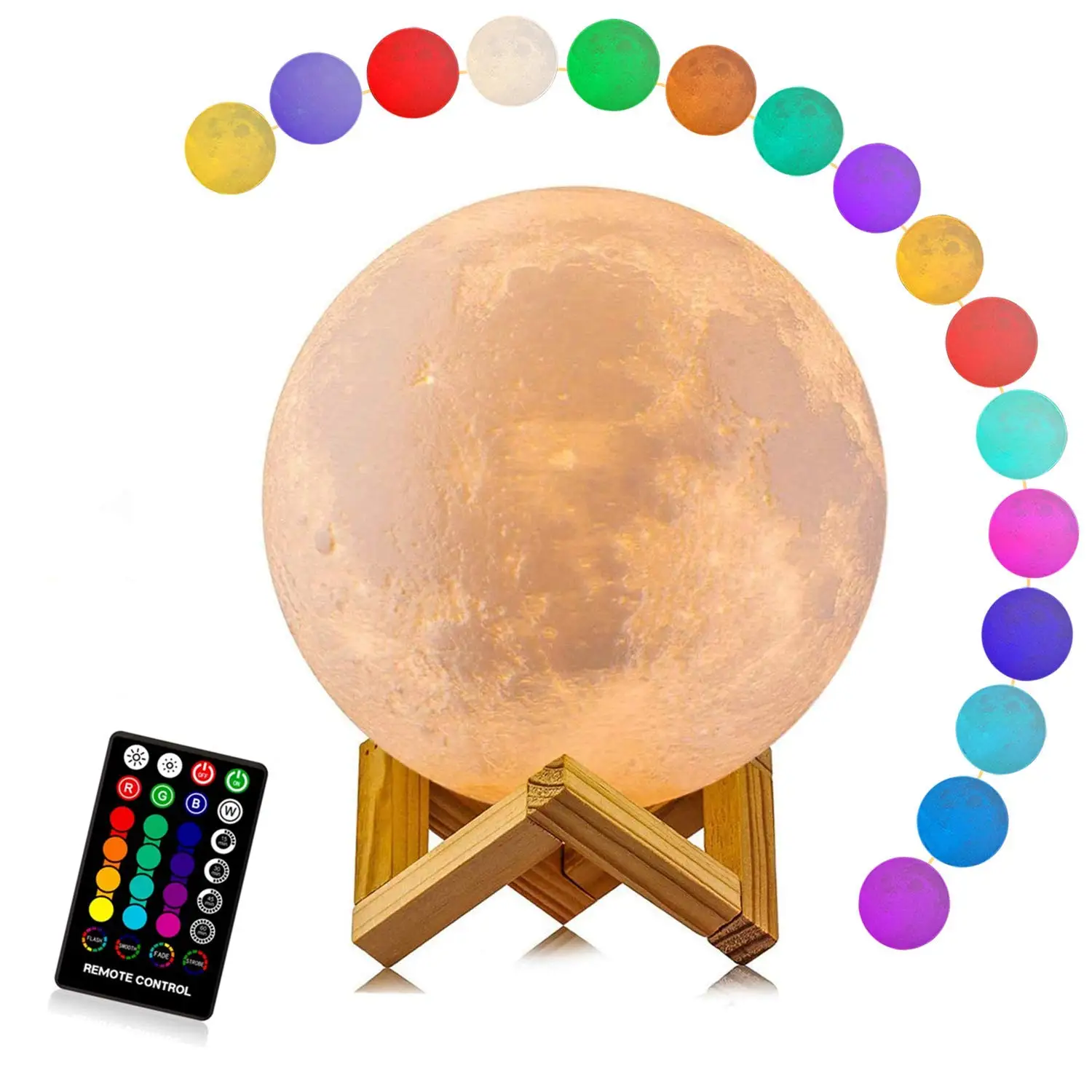 Moon Lamp Remote & Touch Control USB Rechargeable Gift for Baby Girls Boys Birthday Moon Lamp Kids Night Light 5.9 inch 16 Colors LED 3D Star Moon Light with Wood Stand 