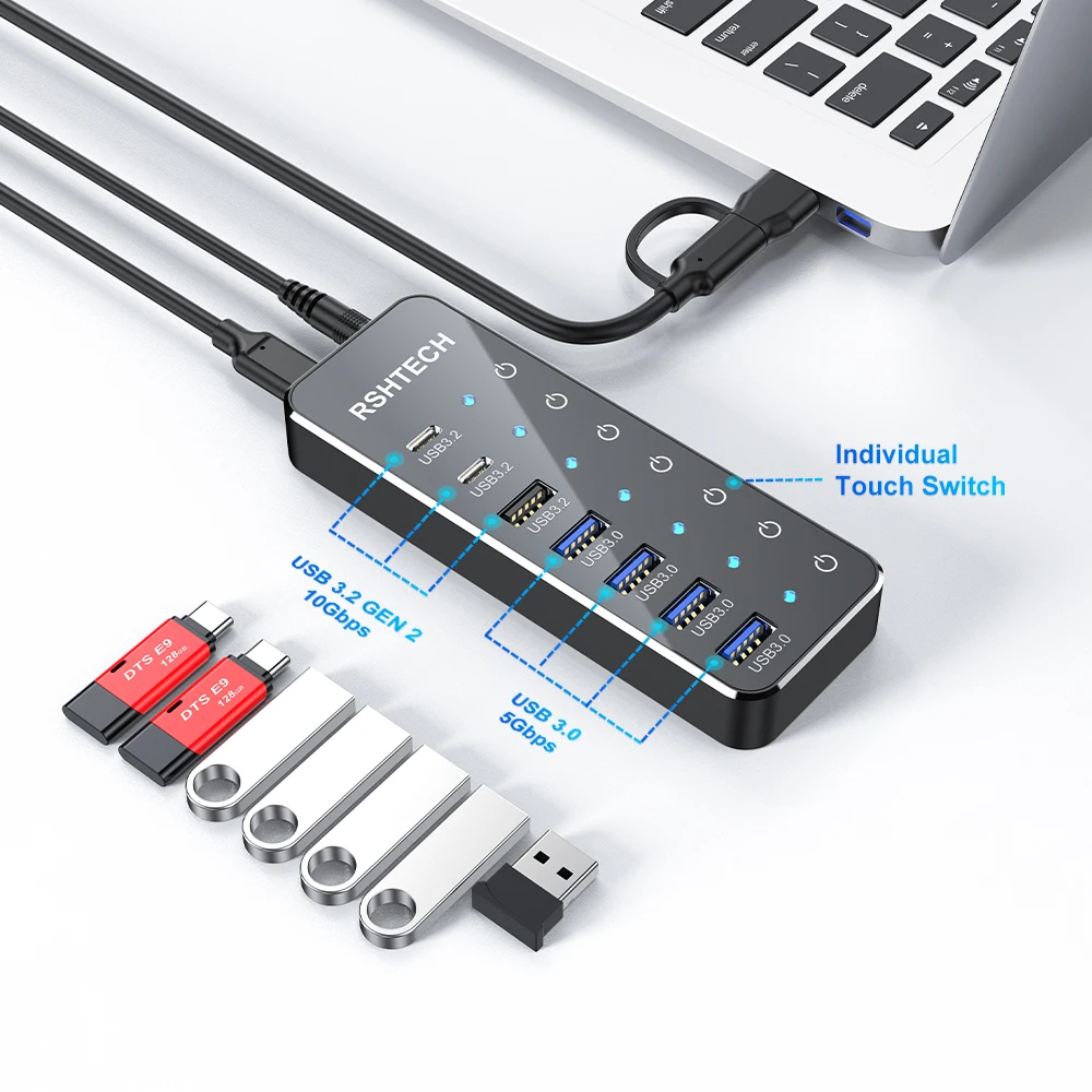 ARCELI USB-C Hub 3.2 – 5-in-1 Docking Station Mit 2x USB-C & 2x USB-A, Ideal Für Galaxy S24, IPad Pro, Laptops & Mehr
