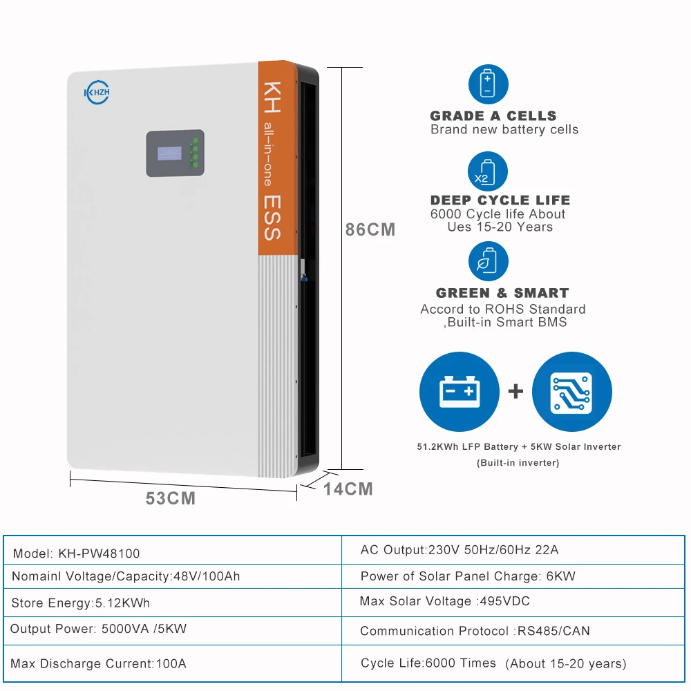 KeHeng Rechargeable Home Solar Storage System Lifepo4 Battery 48V 100ah 200ah Tesla Powerwall Panel Solar 5kw 10kw 20kwh