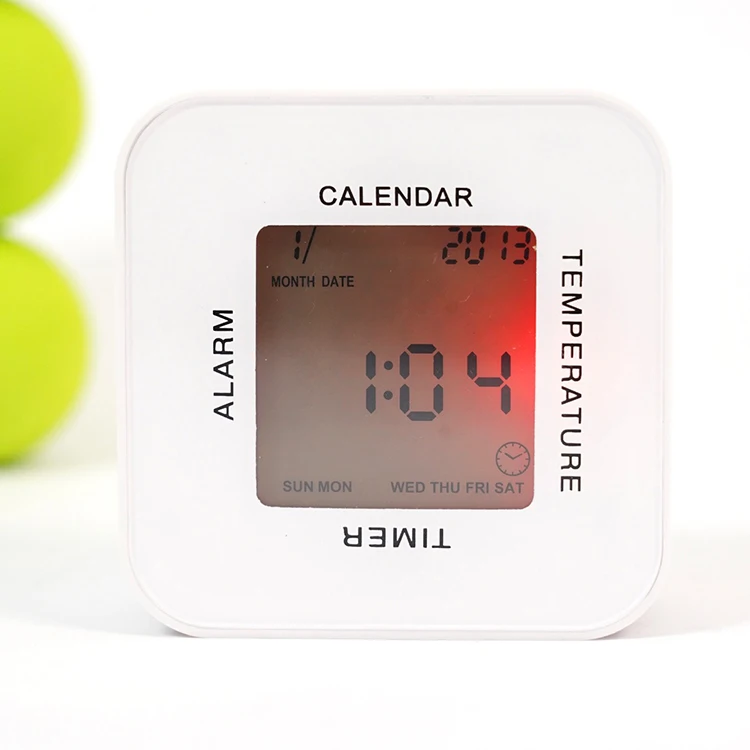 CE. ROHS Promotional 4 Side Colorful Rotating LED Digital Alarm Clock Cube Table Alarm Clock