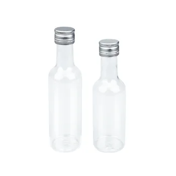 High-Clarity PET 50ml Small Liquor Bottle with Aluminum Cap, Plastic Container