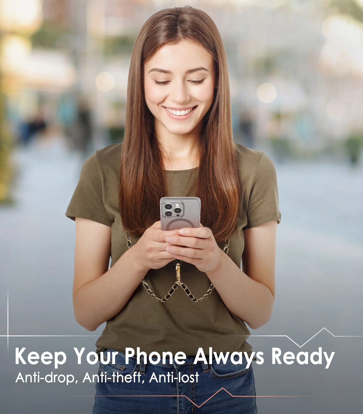 MoKo Adjustable Crossbody Phone Lanyard - Anti-Theft PU Leather