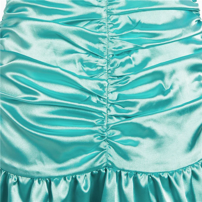 Latest Popular Mint Green Sling Dress High Waist Pleated Sexy Club Dress  Mini Satin Wrap Dress for Women