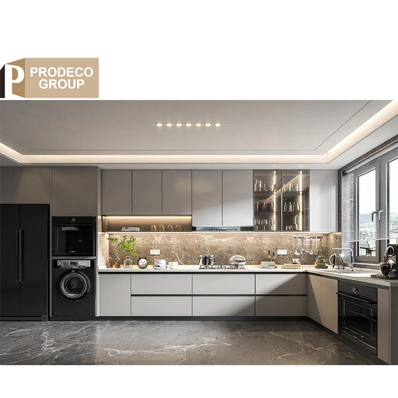 Prodeco Open Concept Kitchen Cabinets Marble Hinge Drawer Basket Laminate Resin Faucet-Modern Design for Commercial Use Project