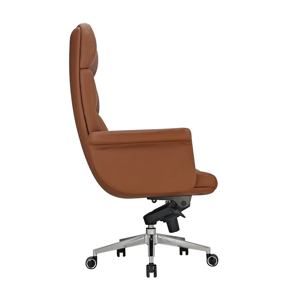 product manufacturer high back pu luxury executive office desk and chair set boss wooden leather swivel office chair with wood base-98