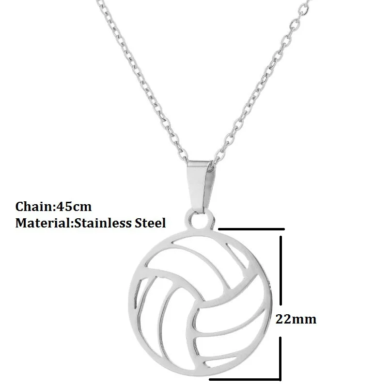 Simple Design Gold Silver Plated Stainless Steel VolleyBall Shape Pendant Necklace Sports Jewelry for Men and Women Necklace