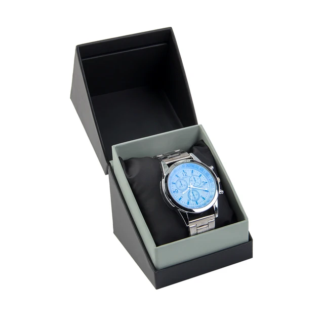 Cardboard black watch packaging box custom reasonable price luxury rigid square watch gift box with lid