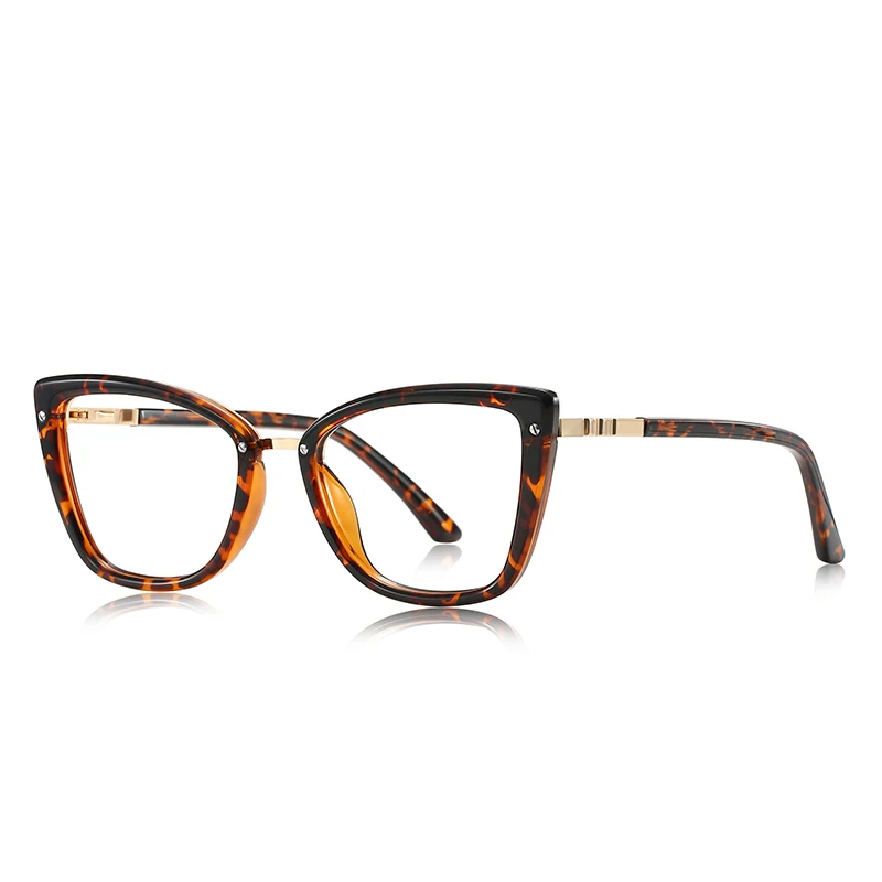Newest Design Fashion Fancy Cateye Spectacle Frame Leopard Vogue Anti Blue Ray Clear Optical Glasses