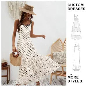 Custom Polka Dot Print Sexy Lace Vintage Dress for Women Maxi Dress Women Summer Ladies Lace Long Dresses High Quality