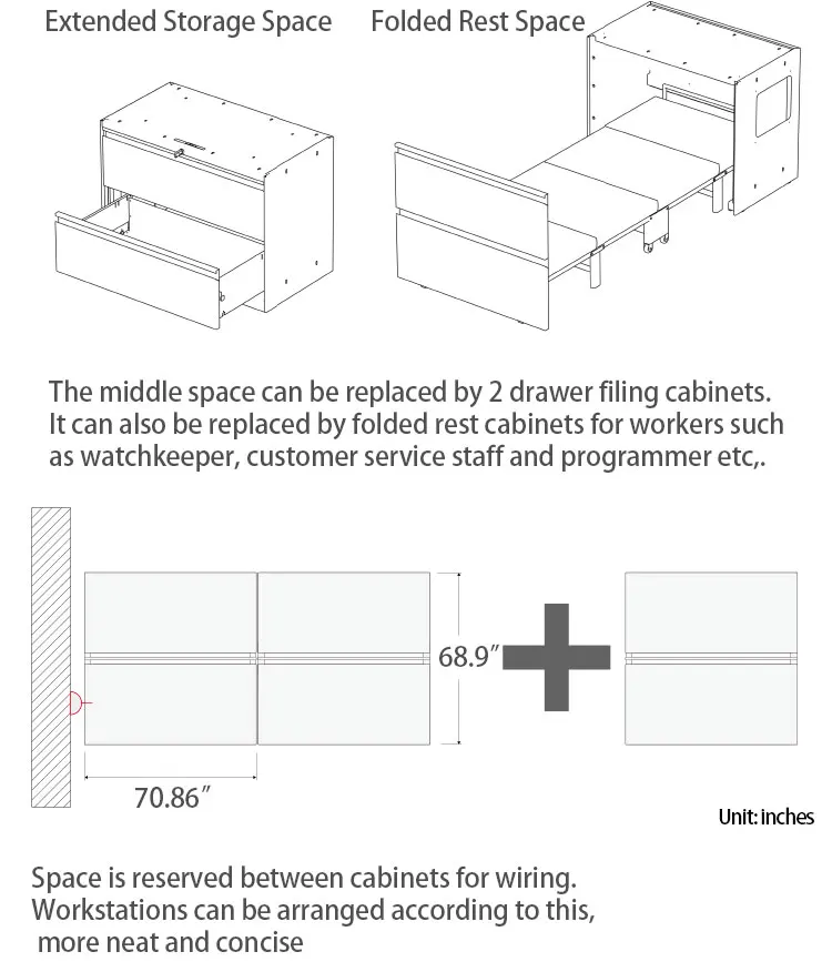 Modern Modular Office Furniture Work Station Lifting Desk With Storage