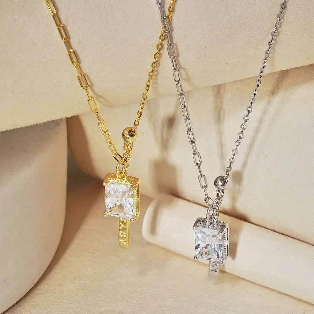 KAKODIY Fine Femmes Baguette Square Cubic Zirconia Pendant Necklace Jewelry for Women detail 4