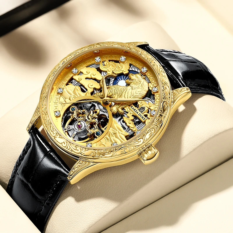 New Design 2022 Automatic Full Gold Wristwatch tiger Design Tourbillon Watches for Men