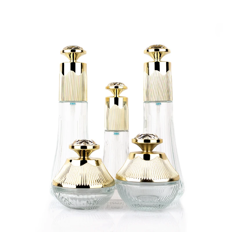 Luxury 120ml 100ml 40ml Packaging Toner Serum Cream Bottle Sets Fancy Cosmetic Glass Bottle Sets 30g 50g Glass Jar