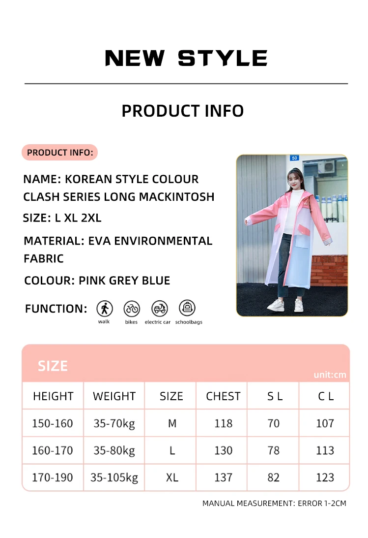 Custom Wholesale Long Raincoat Waterproof Camping fishingPlastic EVA rain coat with Hood details