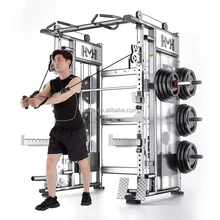 Smith Machine with Cable Crossover System Multi-Function Squat Rack Power Cage for Home Gym