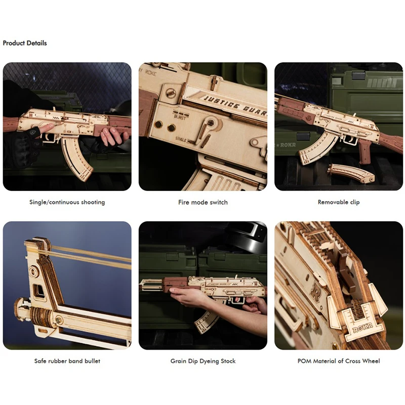 Robotime Rokr US Warehouse 3D Wooden Puzzles LQ901 Rubber Band Gun Model Kit Toy Guns for Adults