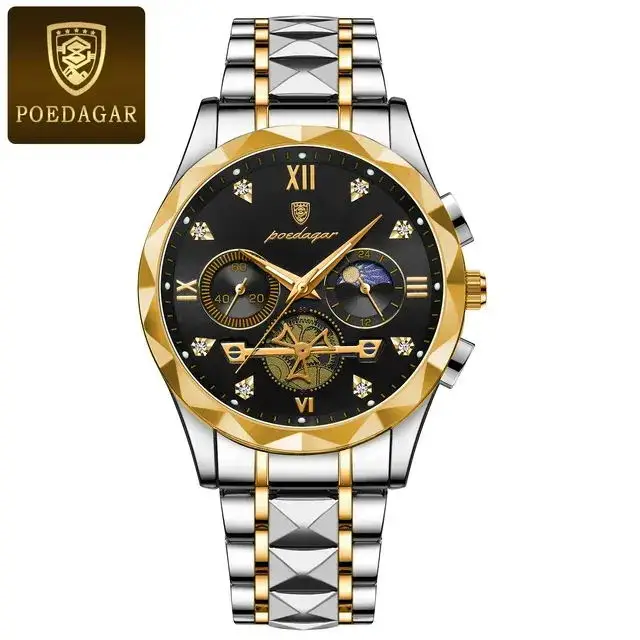 Poedagar 996 Luxury Chronograph Stainless Steel Quartz Watches Waterproof Luminous Men W aperçu 15