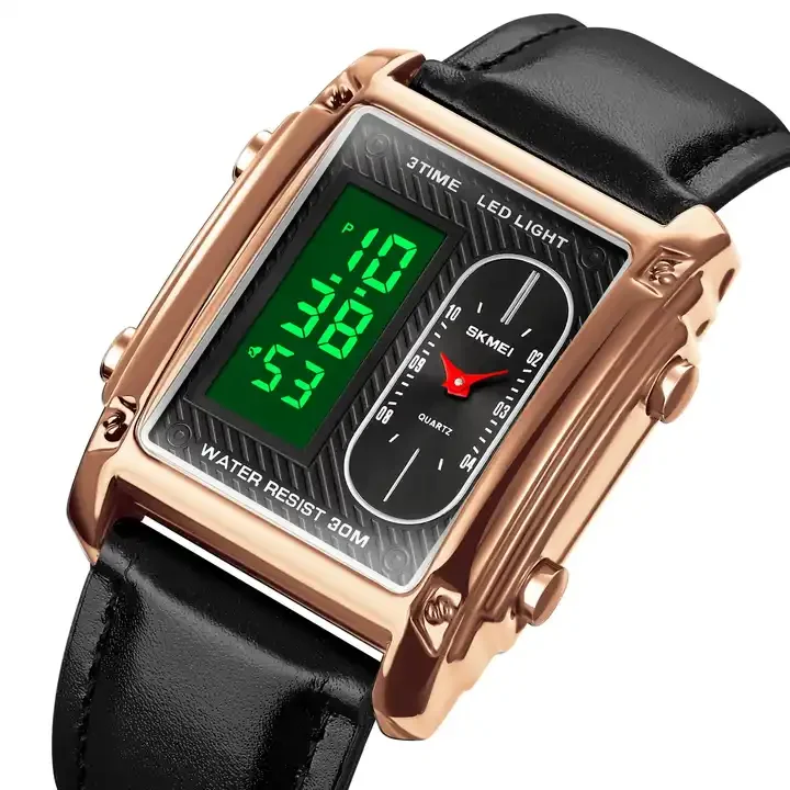 SKMEI Orologio Uomo Digitale Cronografo – Modello 1653 Con Cinturino In Pelle E Luce LED