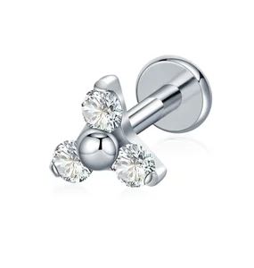 G23 Titanium Unisex Jewelry Gold Plated Colorful Zircons Flower Stud for Wedding Engagement Wholesale Body Piercing Jewelry