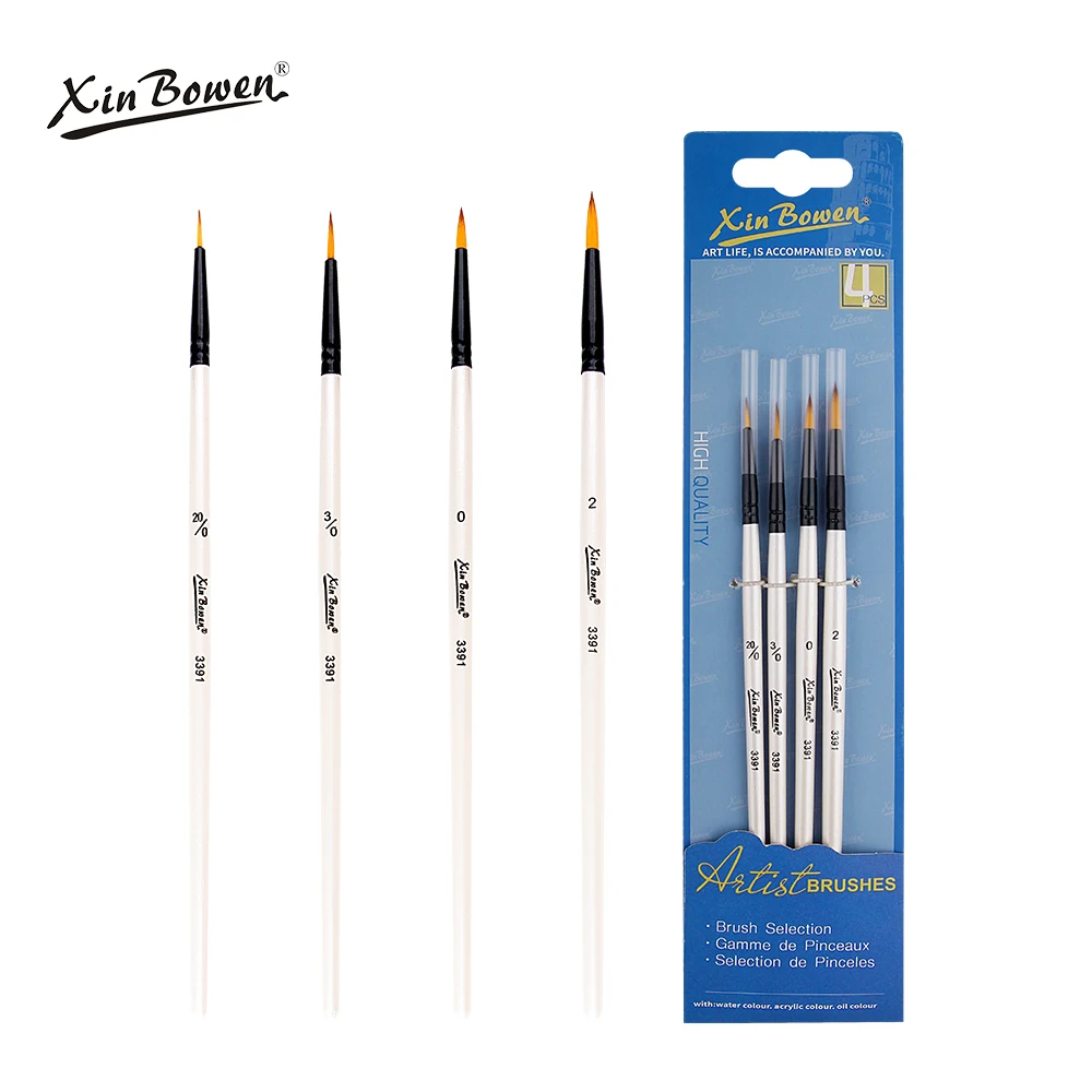 Xin Bowen 4PCS Paintbrushes Kit Mini Round Head Fine Paint Brushes Set Detail Painting Brushes With Nylon Hair Wood Handle