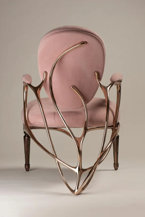 Artistic Modern Lounge Butterfly Chair with Velvet Upholstery and Sculptural Gold Metal Frame for Luxury Spaces
