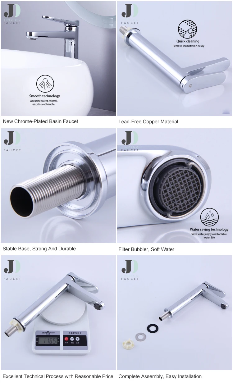 Grifo monomando cromado para lavabo alto de baño