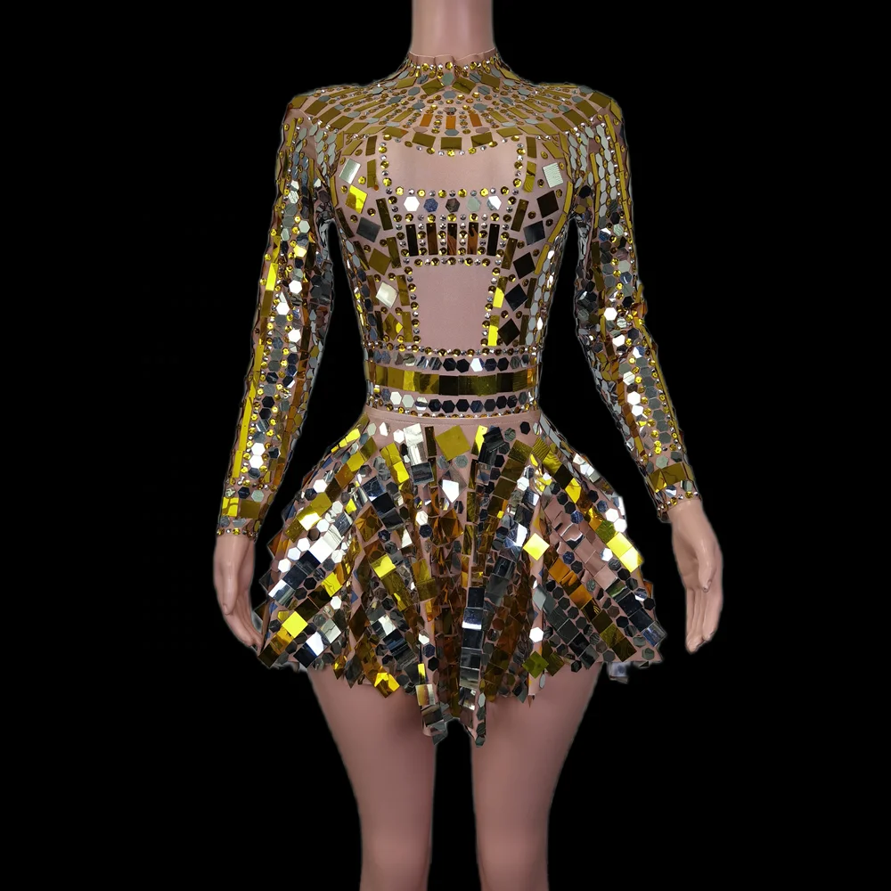 Sexy Glitter Sequin Top Skirts Piece Set Women Dancewear Festival  Outfits Set Stage Performance Wear Party Club a Line Dress