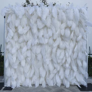 8X8 FT White Feather Wall Cloth Back Curtain Backdrop Wedding Party Bridal Shower Photographer Backdrop