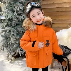 Customized Girls Boys Down Jacket White Duck Winter Coat Thickened Warm Hooded Cartoon Casual Breathable Zipper Clothes for Kids