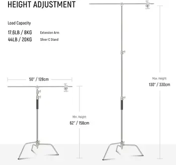 NEEWER C Stand with Boom Arm Pro 100% Stainless Steel Air Cushion Heavy Duty Photography Light Stand detail image