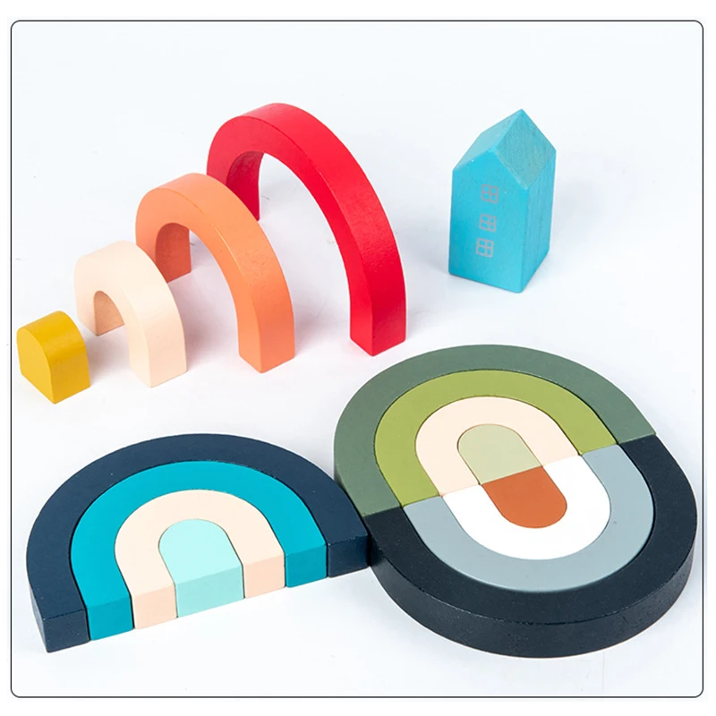 Wooden Colorful Brozebra Small  Building Toys Wood Boxed Gift Educational Children Blocks