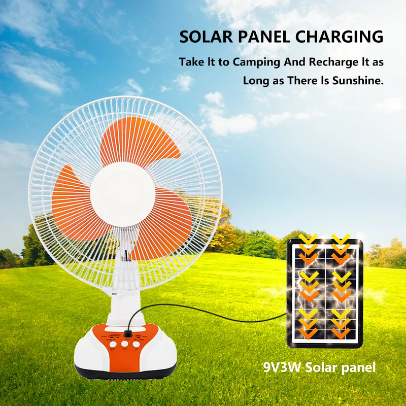 Multifunctional 12-Inch Mini Table Solar Charger Fan with USB Rechargeable Panel 14-Inch & 16-Inch Desks for Car Use