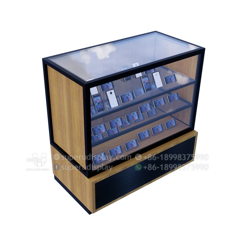 High Transparent 3D Drawing Glass Display Counter Mobile Phone Store Furniture Cell Phone Display Counter Modern Display Cabinet