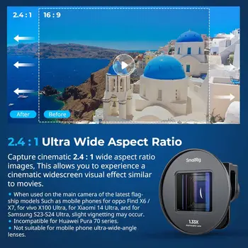 SmallRig 1.33X Anamorphic Lens for Mobile Phone 2.4:1 Wide Screen Deformation Filmmaking Lens with T-Mount, Phone Cinematic detail image
