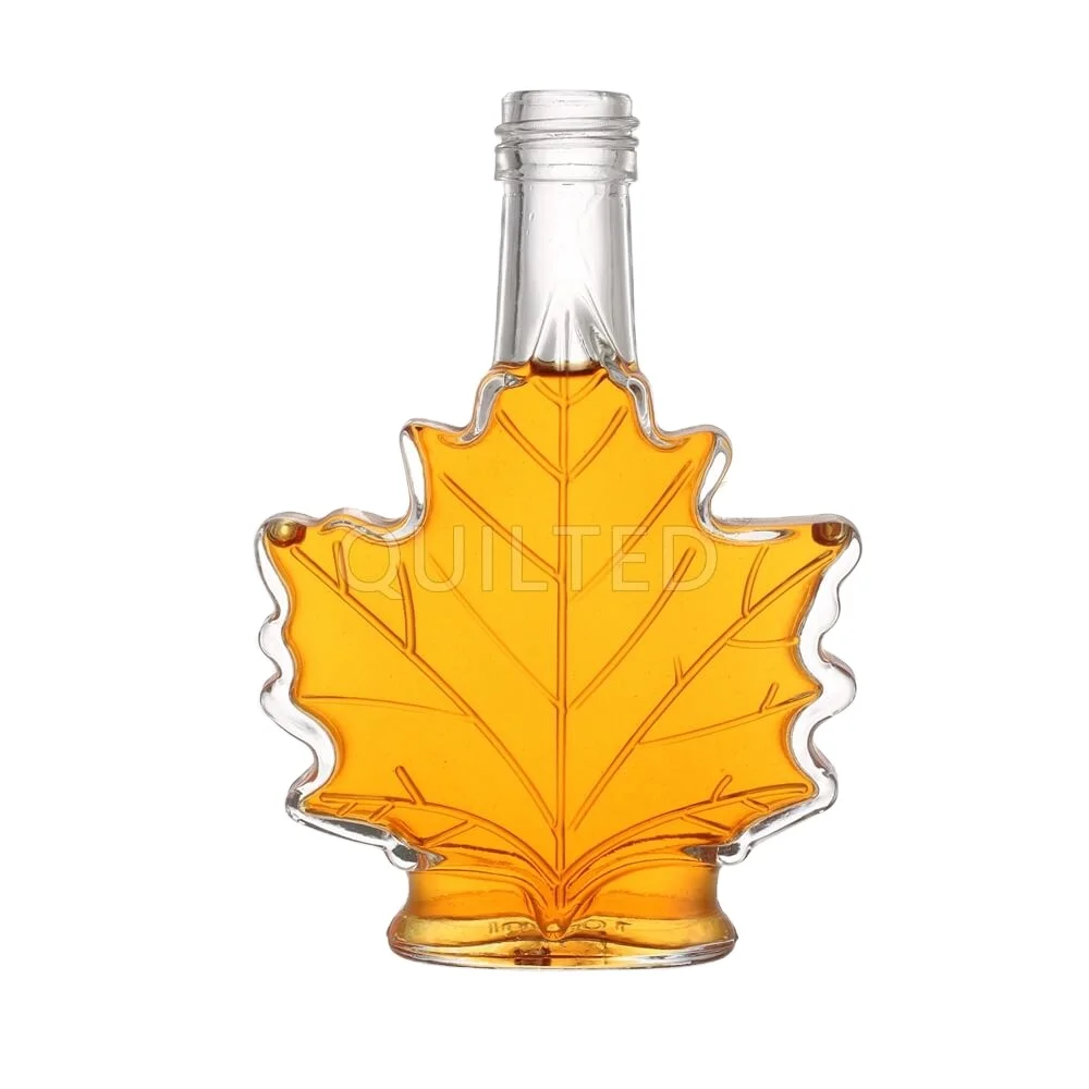 50ml 100ml 250ml Empty Maple Leaf Shaped Glass Syrup Bottle Glass Liquor Bottle With Screw Top