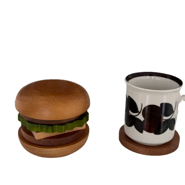 Creative Hamburger Coaster Set Wooden Burger Cup Cushion Wooden Tea Cushion Home Decoration