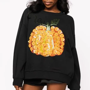 LYG Wholesale Custom New Design Women's Autumn Halloween Pumpkin Sequin Embroidery Floral Eco-Friendly Crewneck Cotton Fashion
