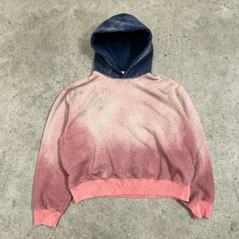 Custom Mens Pullover Hoodie Jacket Acid Wash French Terry Embroidered Blank Cropped Boxy Vintage Distressed Y2k Sweatshirt gallery 3