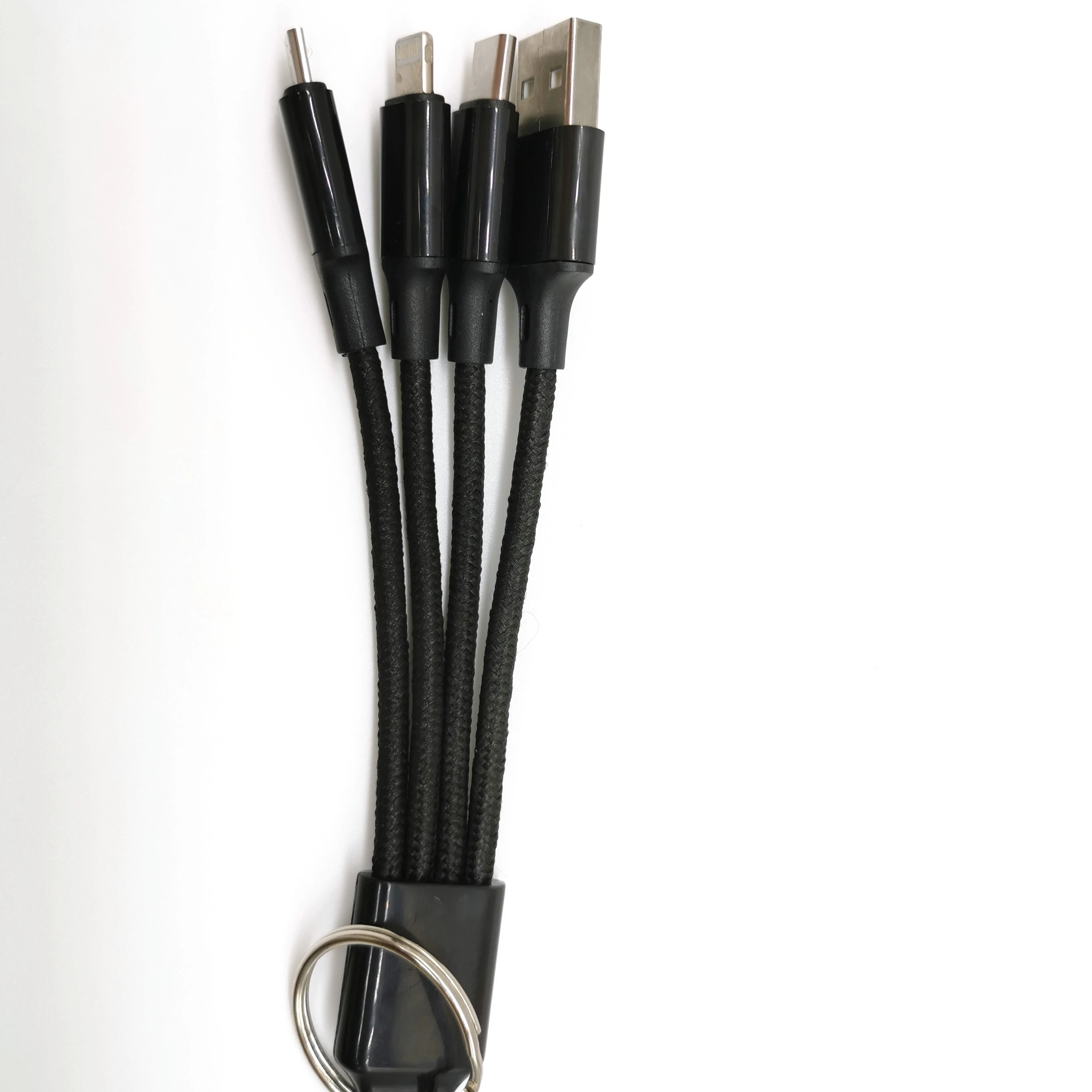 13 см Ткань 2A короткие портативный 3 в 1 USB кабель для зарядного устройства 8pinmicro Тип c USB2.0 с цепочкой для ключей для путешествий Power Bank