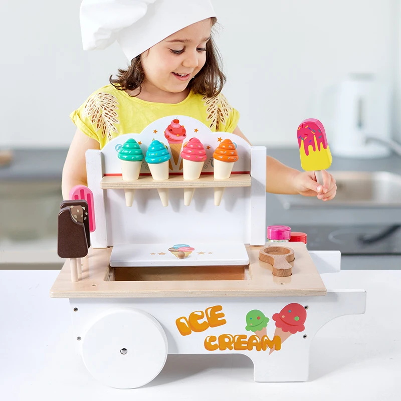 Wooden Ice Cream Shop Toy Pretend Play Set Ice Cream Maker for Kids