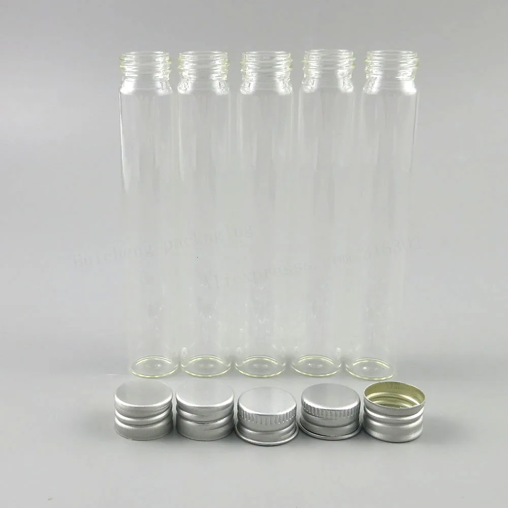 Empty Tiny clear 30ml 45m Borosilicate Glass test Tube 2020 Cosmetic Bath Salt Packaging Cigar Container With Aluminum Screw Cap