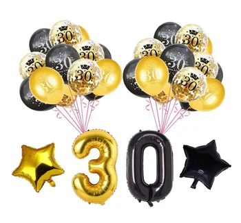 34Pcs Black Gold 30 40 50 60 70 80 Years Birthday Balloons 30th Birthday Party Decorations 50th Adult Gold Black Balloons