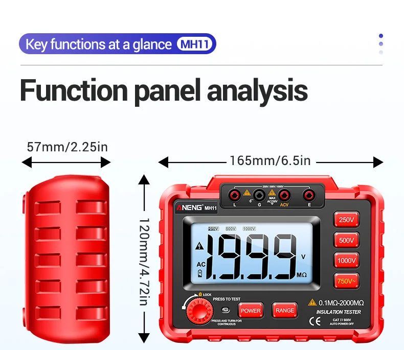 ANENG MH11 Insulation Earth Resistance Tester Digital Ground Resistance Meter Ohm Voltage Tester Megohmmeter 1999 Count