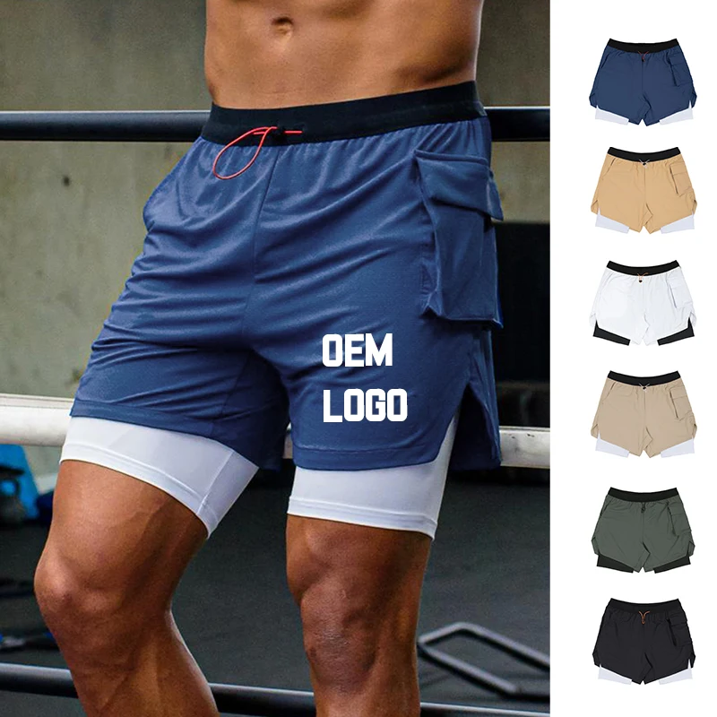 Custom  Muscle Men'S Sports Shorts Summer Fiess Running Training Breathable Double-Layer 2 In 1 Gym 5 In Inseam Shorts793_voghion.com