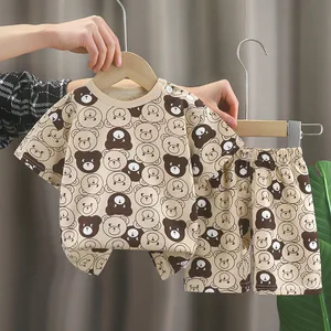 Children's Cartoon Short-sleeved Cotton Suit Set for Girls and Boys Baby Summer Korean Style Sports Wear