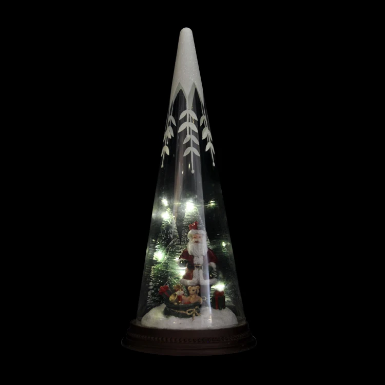 LED Cover Cone Shape Bell Cloche with santa claus and giftbox for Christmas decorations