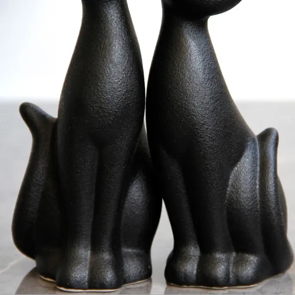 Ceramic Cat Lover Gift Cute Little Black Cat Figurine Tabletop Decoration Kitten Figurines