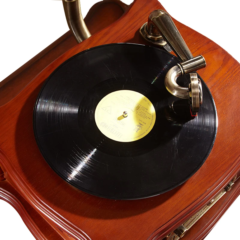 Vintage Wooden Retro Phonograph Player for Home Audio & Music