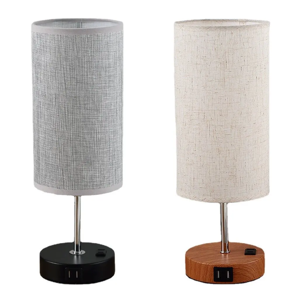 Nordic Cloth Decorative Double USB Charging Port Dimmable Table Lamp Suitable for Bedroom Study Room Living Room